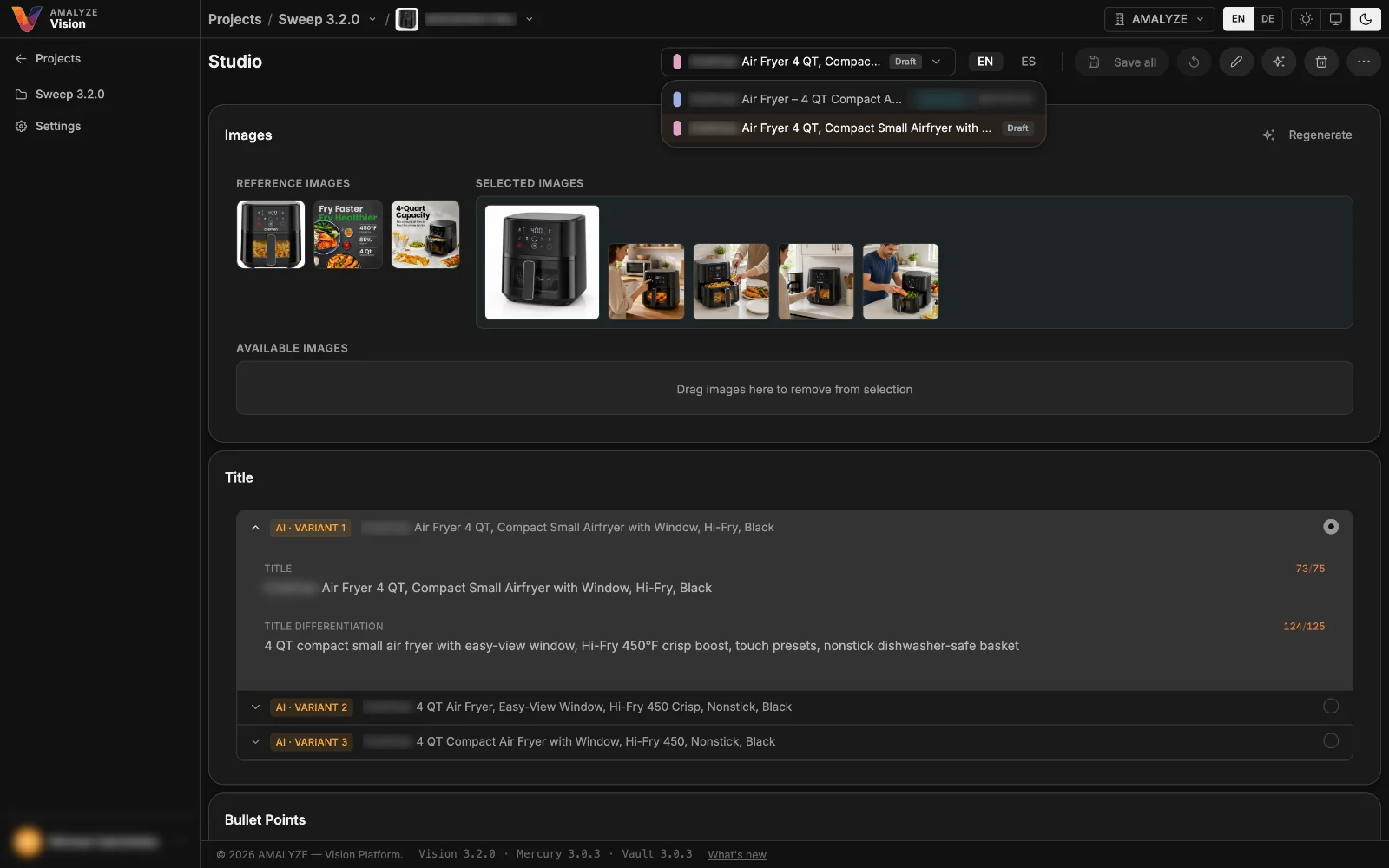 Colour-coded listing versions next to the live listing