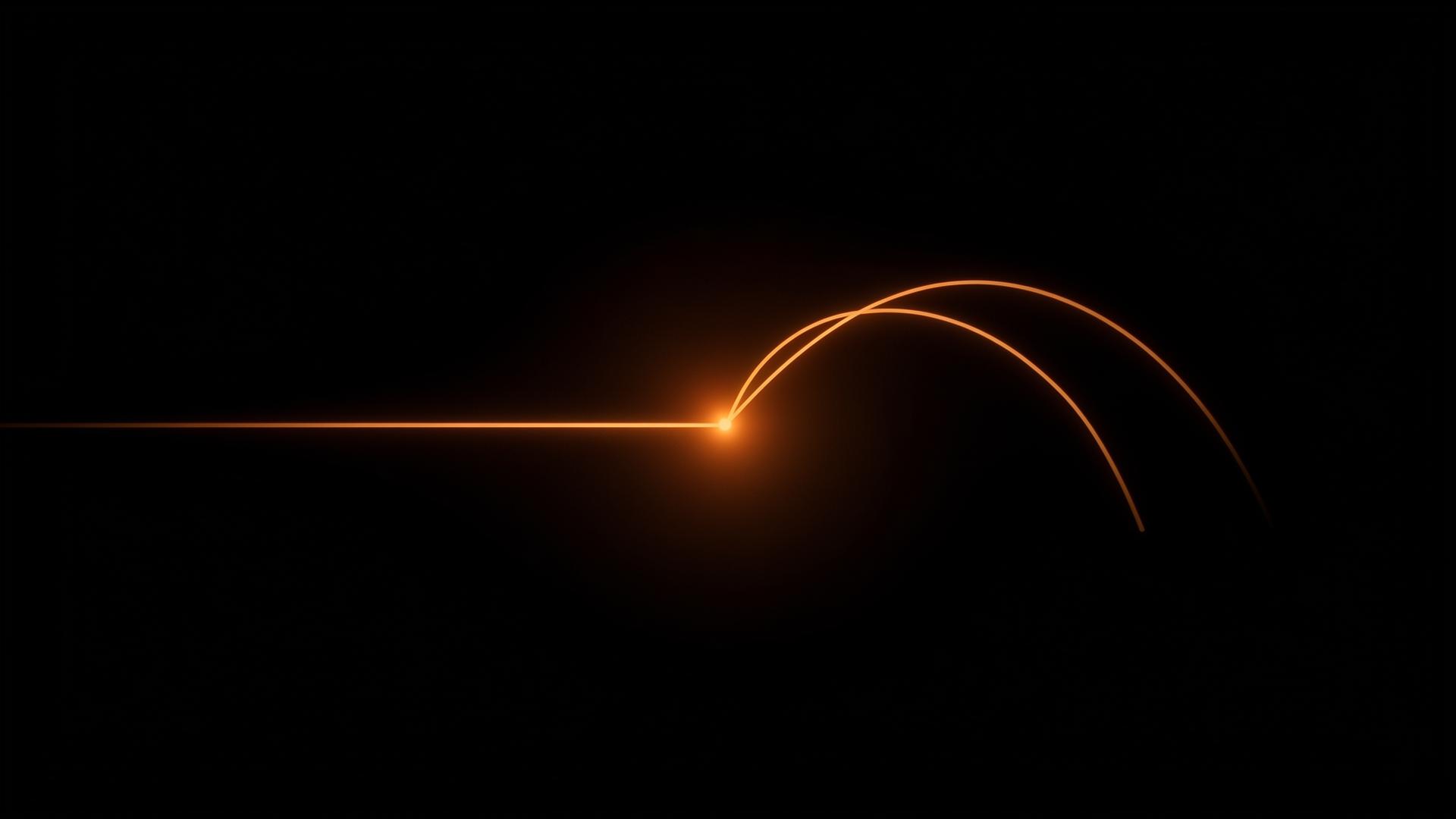 Two glowing orange arcs converging on a single bright orange focal point on a black background
