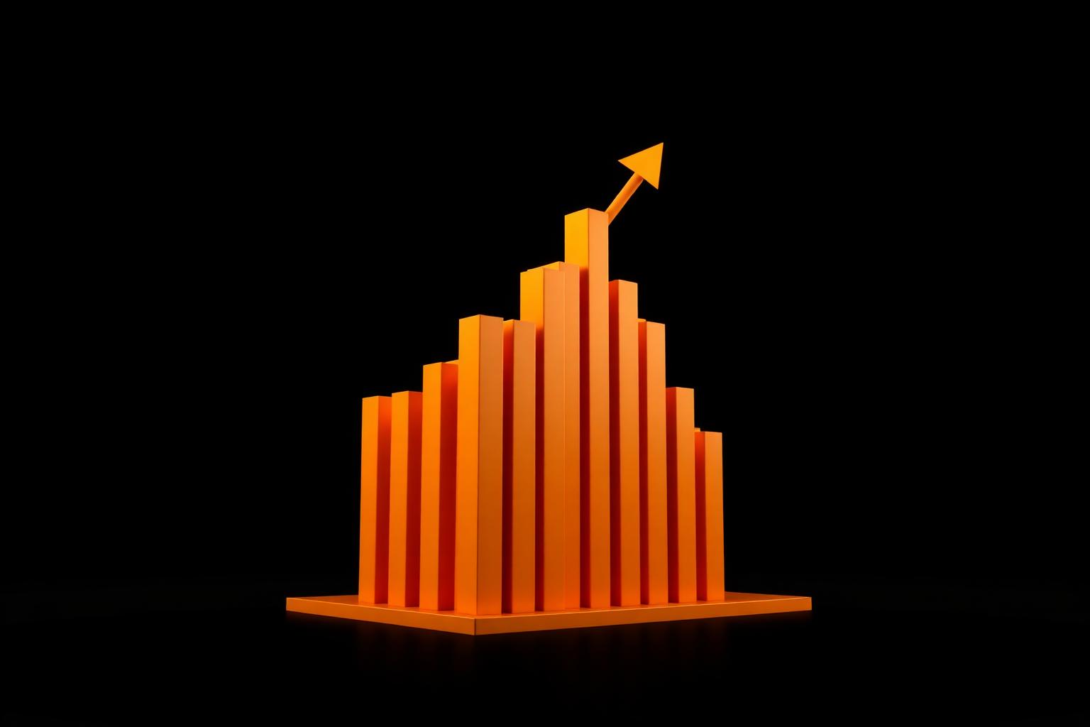Sculptural orange 3D bar chart forming a mountain peak on a black background — a metaphor for the Amazon Peak Season sales spike.