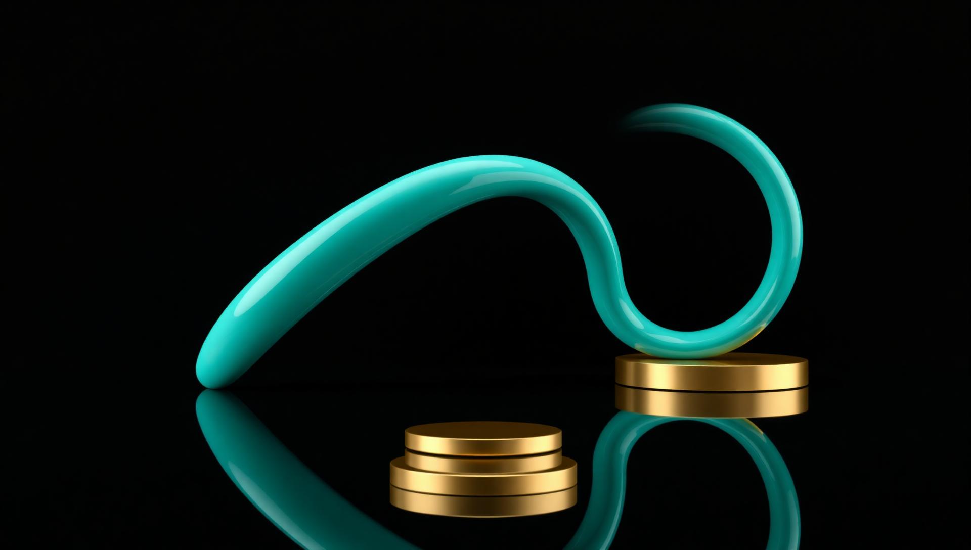 Einzelne elegante glänzende mintfarbene Lack-Möbius-Schleife über einem Messingpodest schwebend — der clevere Varianten-Themen-Profi-Move.
