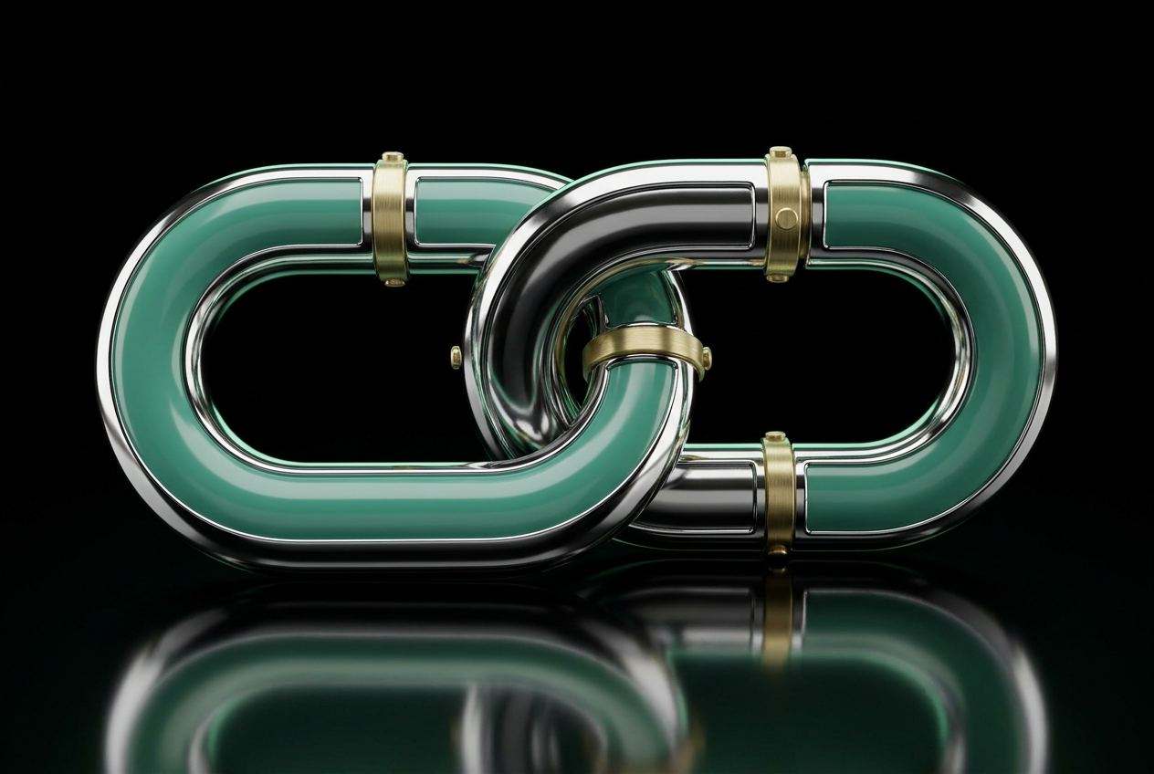 Five glossy emerald-green lacquered horizontal rods descending in alignment on a brushed brass pedestal.
