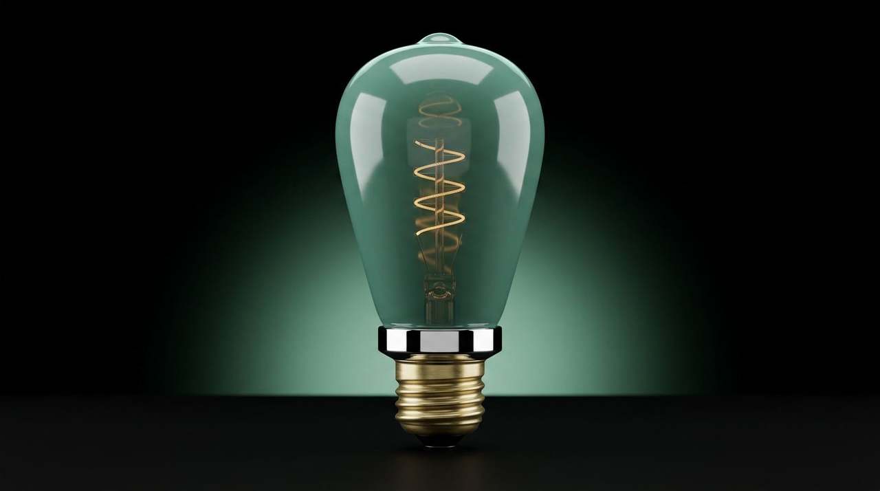 Glossy emerald-green lacquered floating beveled nameplate bar above a brushed brass pedestal.