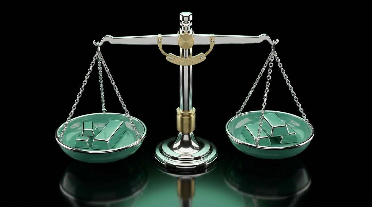 Three sage-green lacquered geometric blocks of ascending sizes on a brushed brass pedestal.