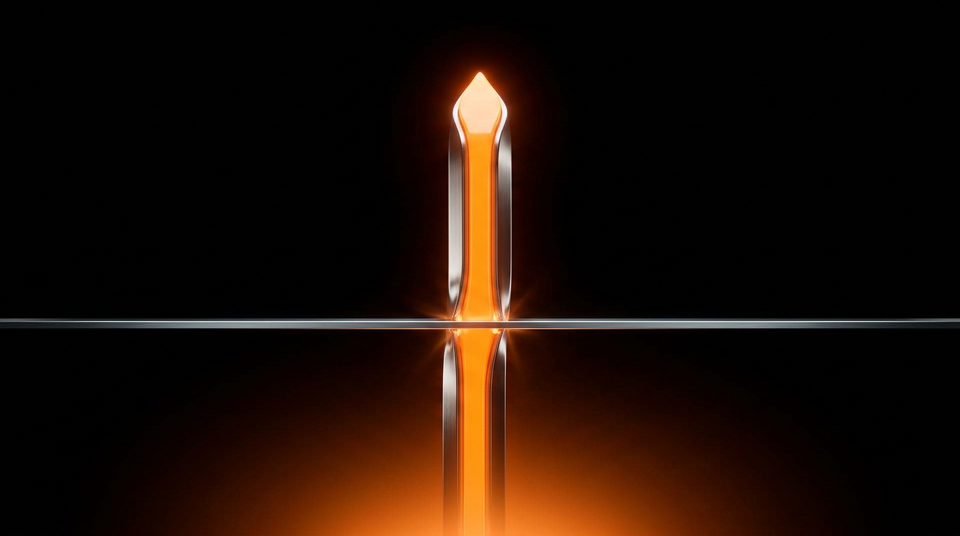 Orange tall arrow above a shorter dashed-line marker.