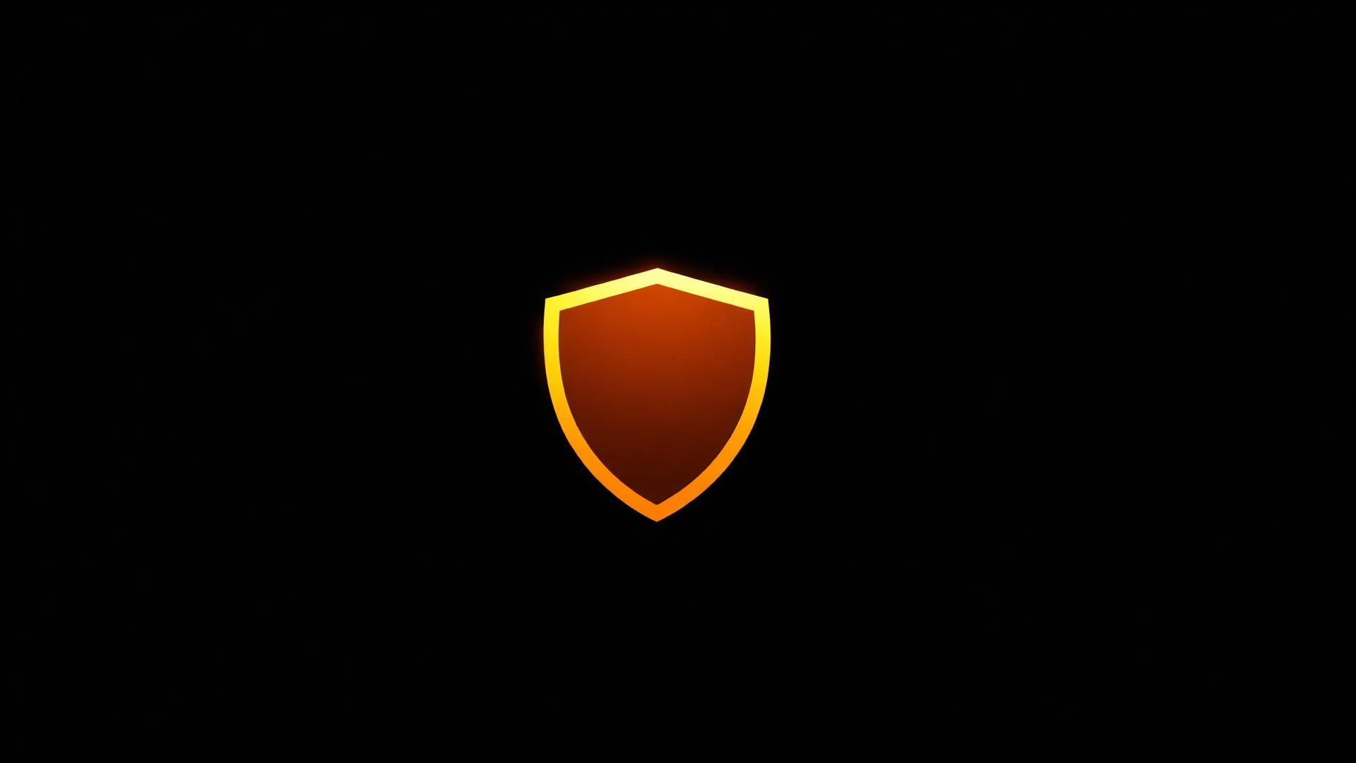 Orange shield emblem in front of a wordless brand monogram.
