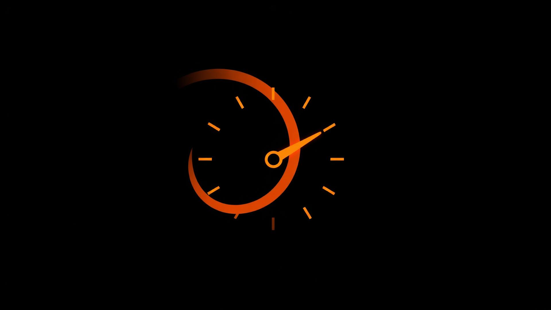 Orange gauge dial with dynamic curved arrows.