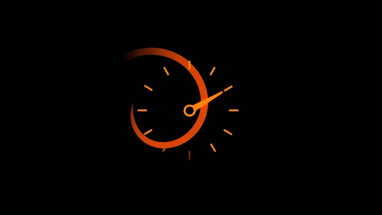 Orange gauge dial with dynamic curved arrows.