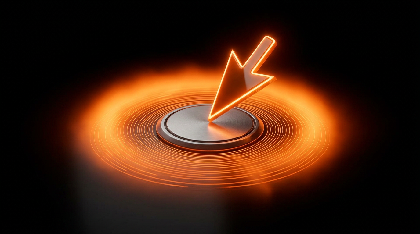 Orange cursor arrow over a small geometric pyramid of dots.