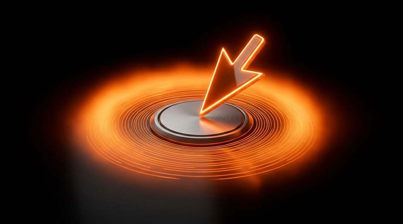 Orange cursor arrow over a small geometric pyramid of dots.