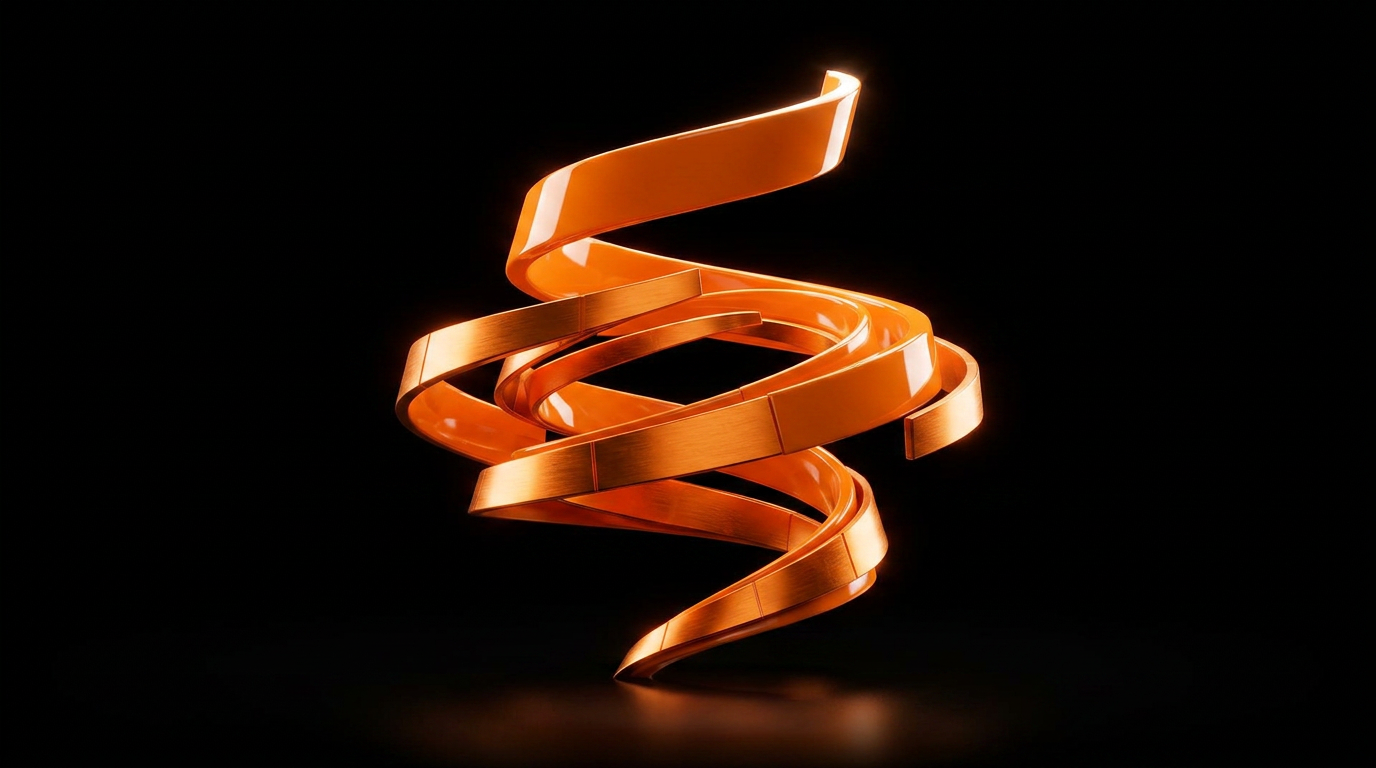 Orange ascending bar chart with a product cube on top.