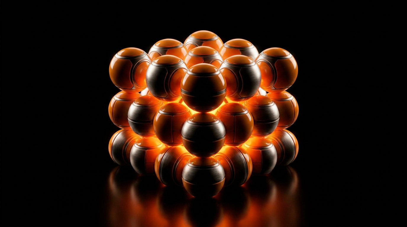 Two clusters of orange product cubes — identical and varied.