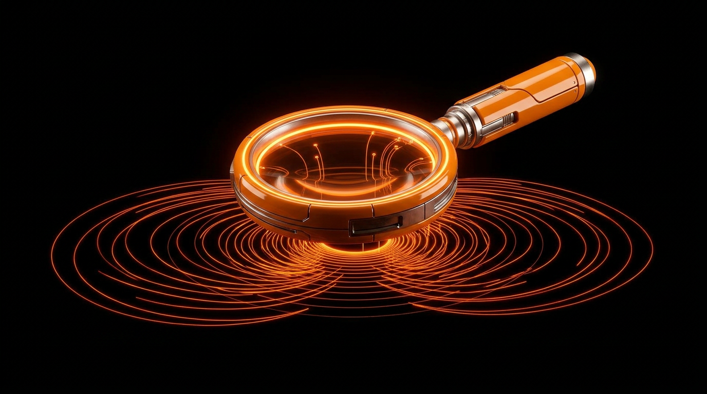 Orange line chart with a magnifying lens over a data point.