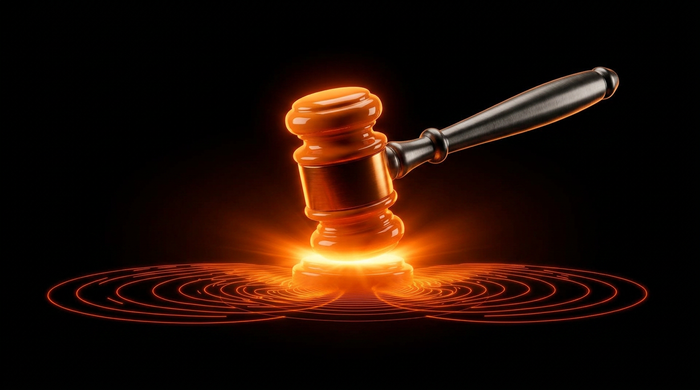 Orange auction gavel striking next to ascending bid bars.
