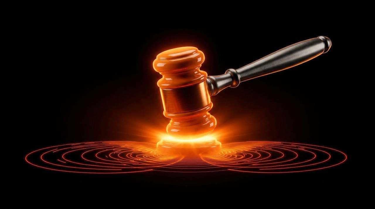 Orange auction gavel striking next to ascending bid bars.