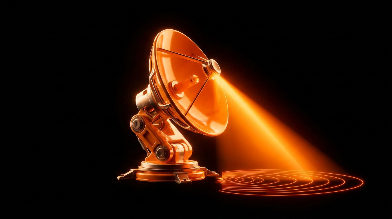 Orange gear with auto-pilot crosshair over a keyword chip.