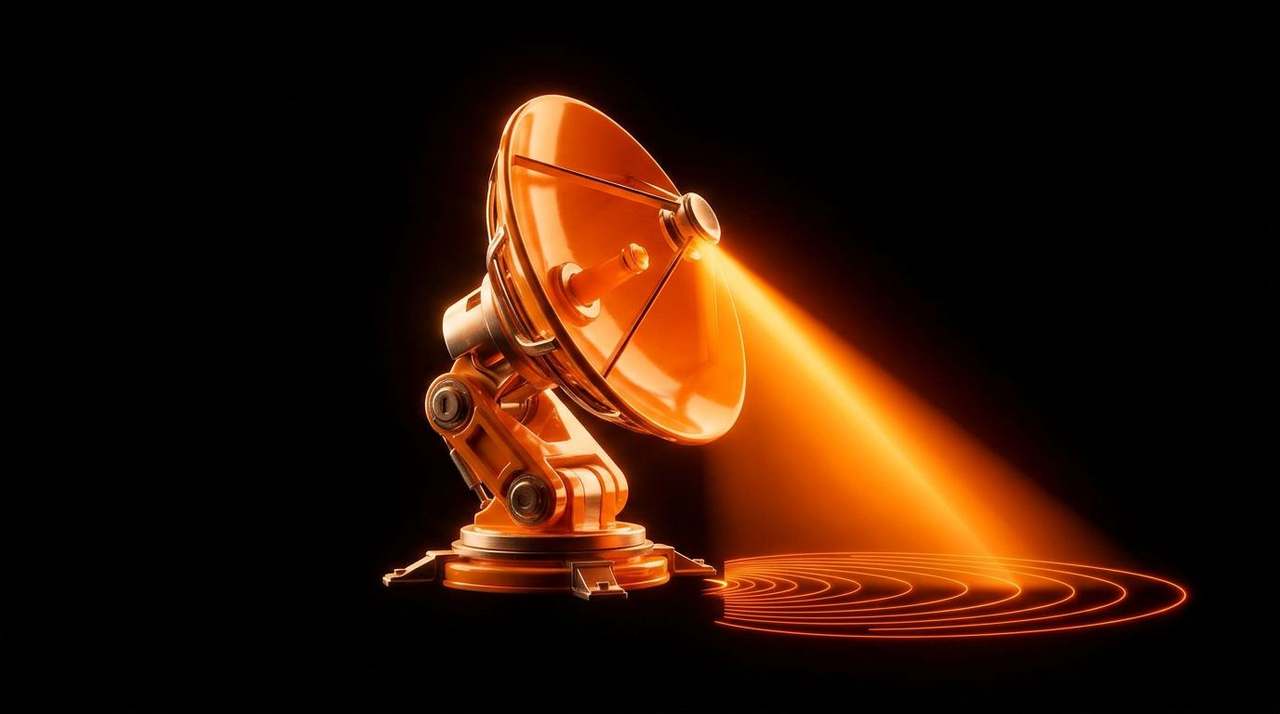 Orange gear with auto-pilot crosshair over a keyword chip.