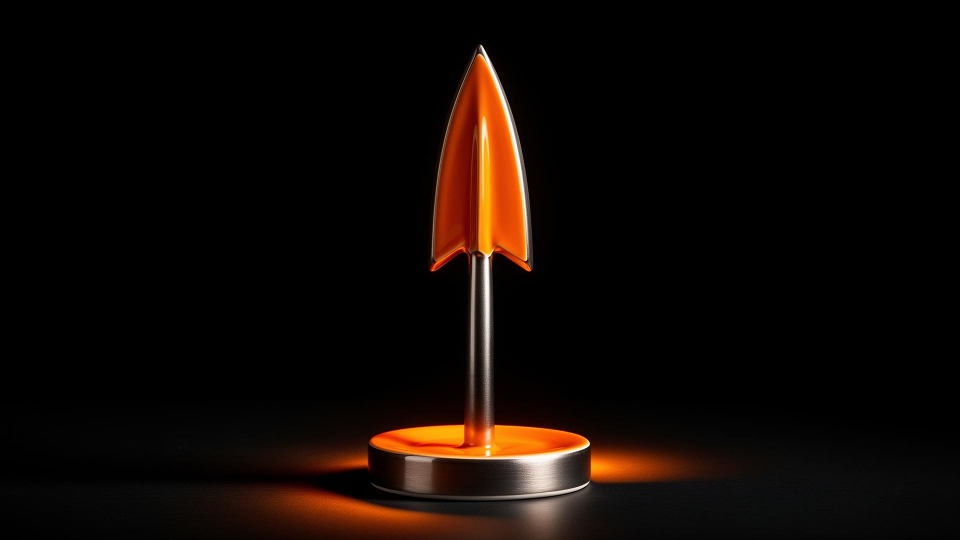 Orange down-only arrow gauge over a product cube.