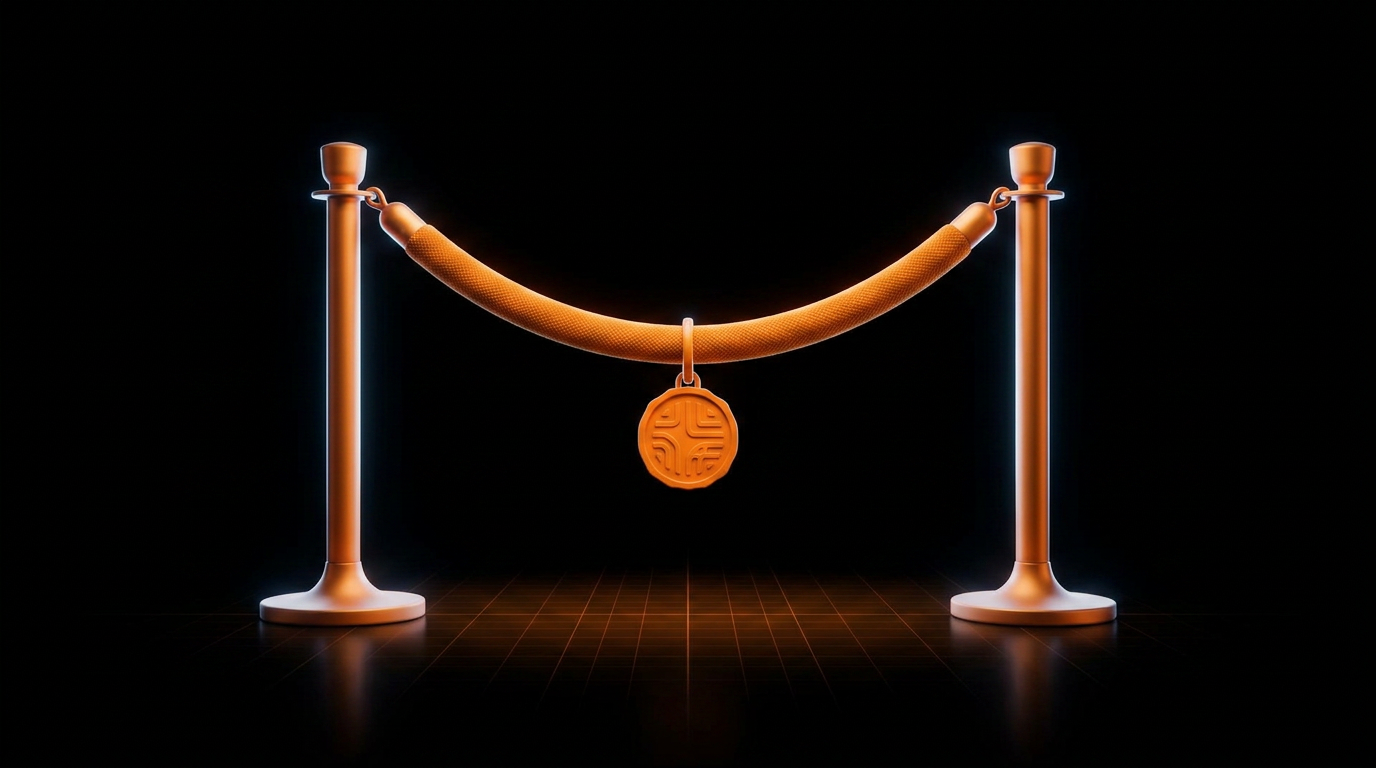 Glowing orange crown badge over a faded shopping cart silhouette — premium exclusive discount metaphor.