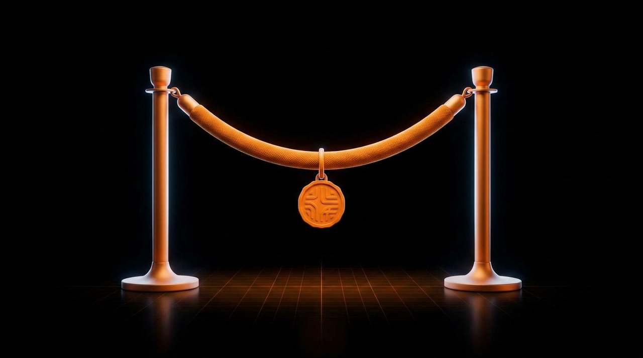Glowing orange crown badge over a faded shopping cart silhouette — premium exclusive discount metaphor.