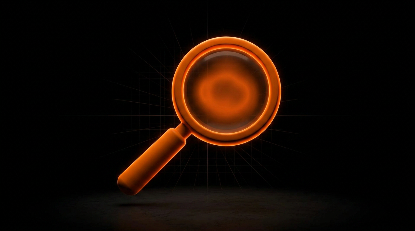 Glowing orange magnifying glass over an Amazon product page wireframe with promotion badges highlighted.